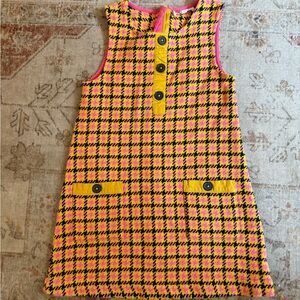 Mini Boden Pink and Yellow Houndstooth Dress